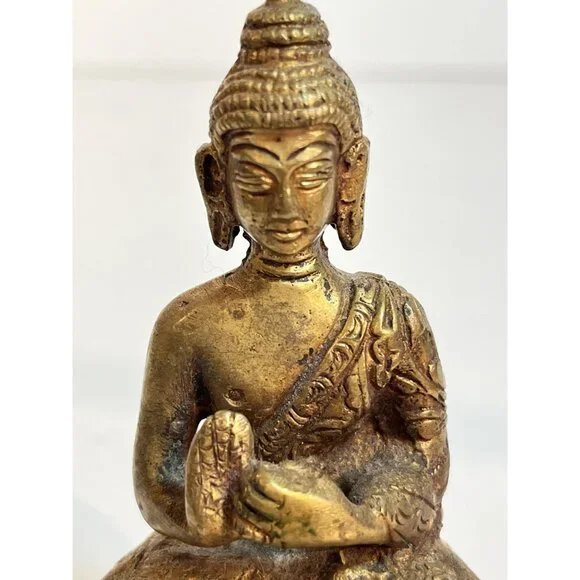 Antique Tibetan Seated Buddha on Lotus Shakyamuni Figure Deity Meditation Buddhi